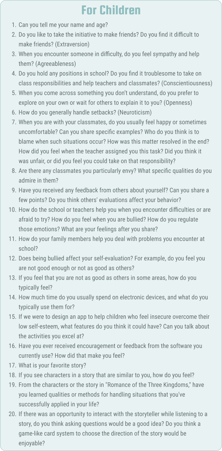 Semi-structured interview guide used with children.